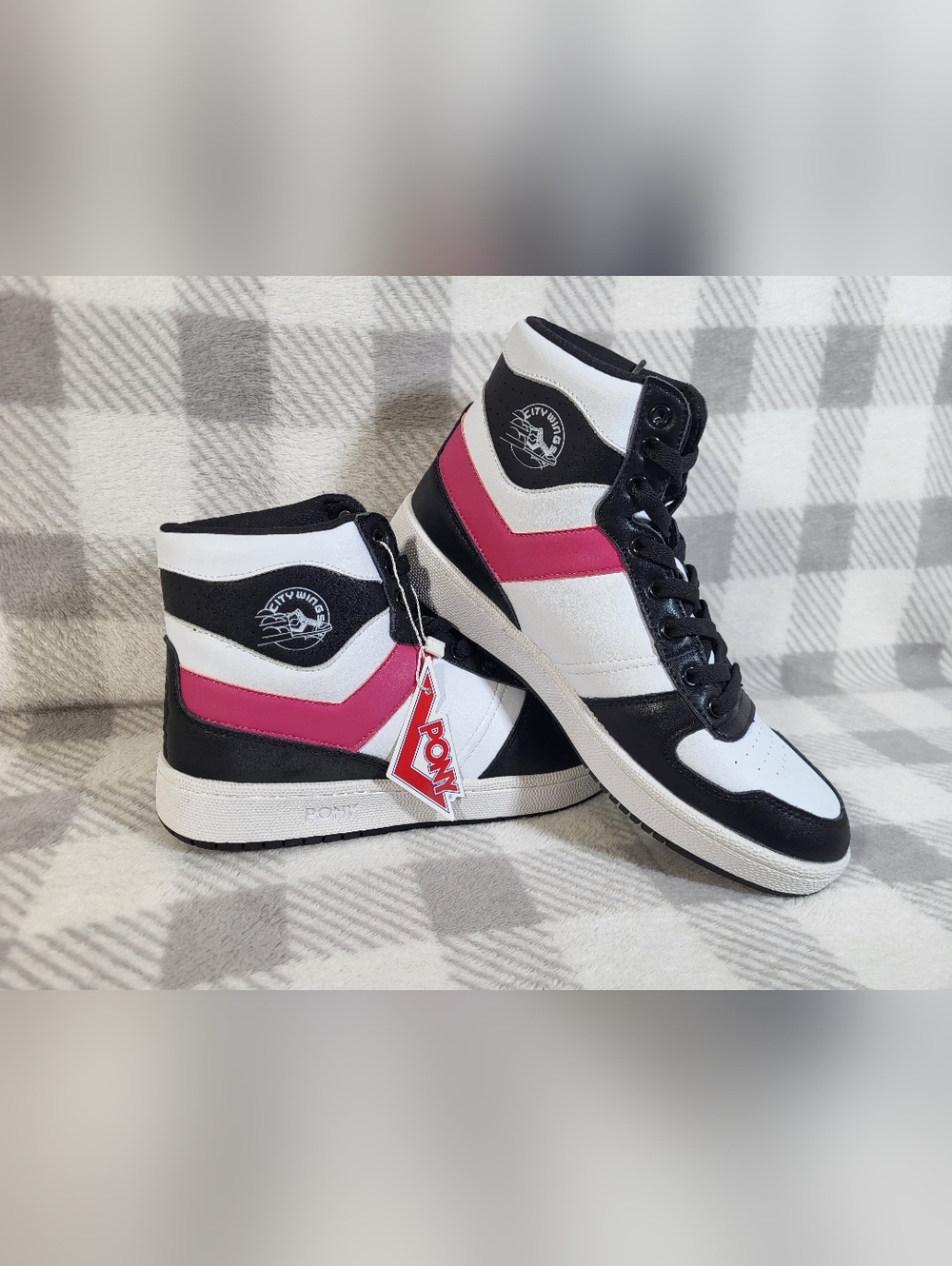 (Women's Size 8.5) PONY City Wings Hi-Top Retro Basketball Sneakers – Black/Whit